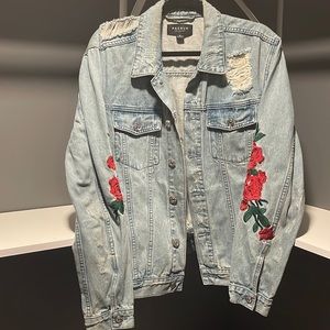PACSUN JEAN JACKET WITH ROSE DETAIL